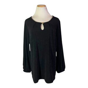 NWT Chico's Travelers Size 2 (L) Keyhole Slinky Knit Top Black 3/4 Sleeves